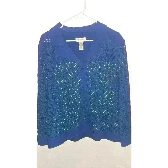 Drapers & Damons Women's Blue Chenille Duster Cardigan PXL Petite Open Front - Picture 1 of 8